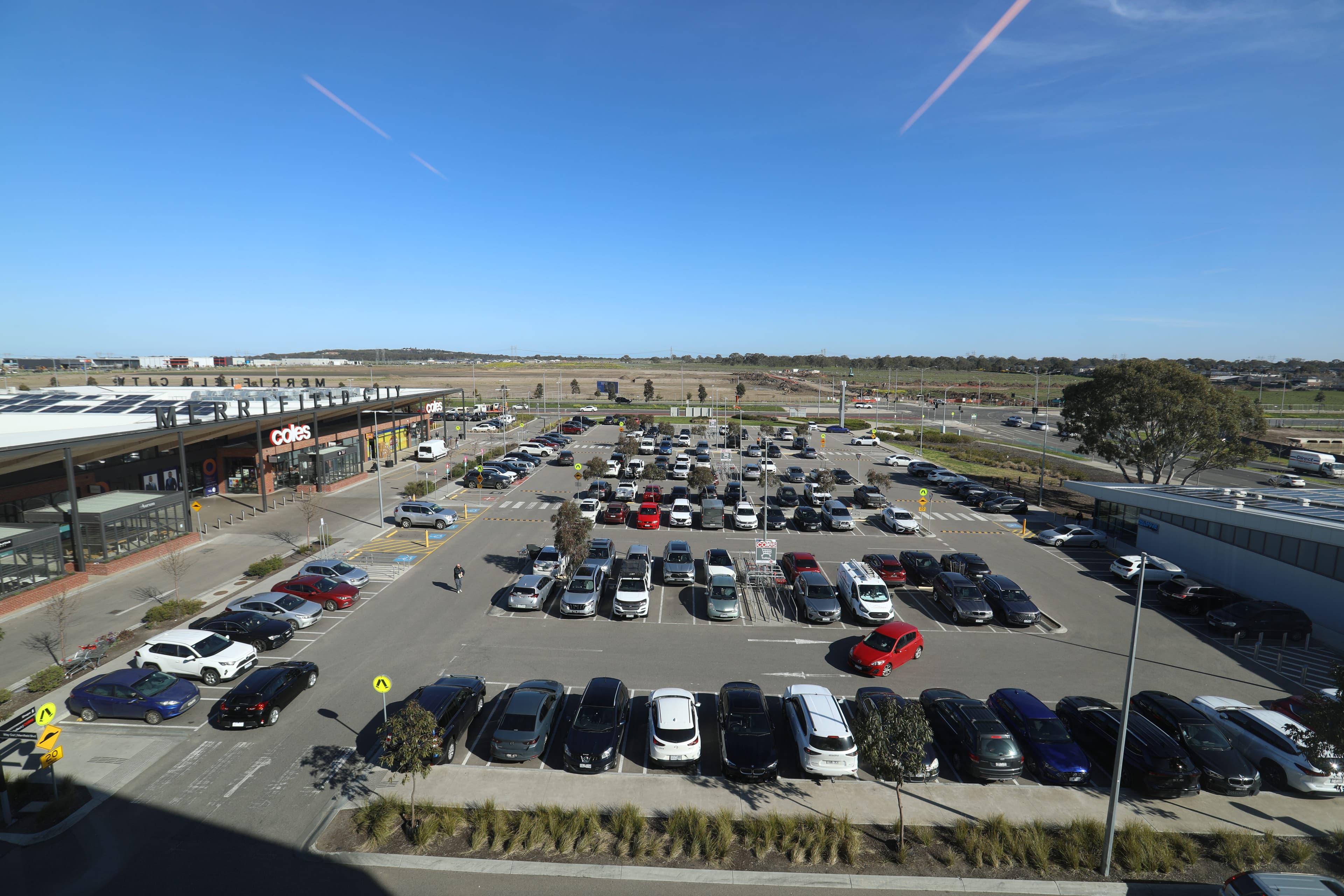 Shopping Centre Car Park - Aerial view showing abundant free parking spaces